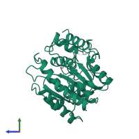 PDB entry 2ctb coloured by chain, side view.