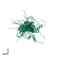 PDB entry 2ctd coloured by chain, ensemble of 20 models, side view.