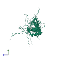 PDB entry 2ctq coloured by chain, ensemble of 20 models, side view.