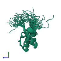 PDB entry 2ctr coloured by chain, ensemble of 20 models, side view.