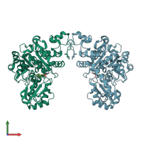 PDB entry 2ctz coloured by chain, front view.