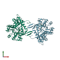 PDB entry 2cu0 coloured by chain, front view.