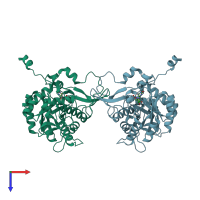 PDB entry 2cu0 coloured by chain, top view.