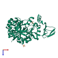 PDB entry 2cu2 coloured by chain, top view.