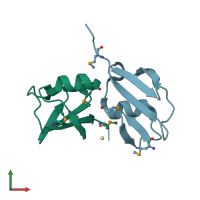 PDB entry 2cu3 coloured by chain, front view.