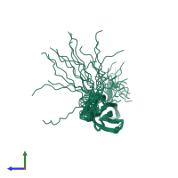 PDB entry 2cuh coloured by chain, ensemble of 20 models, side view.