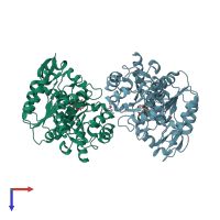 PDB entry 2cun coloured by chain, top view.