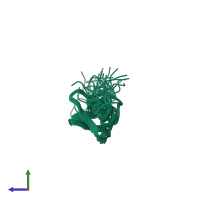 PDB entry 2cur coloured by chain, ensemble of 20 models, side view.