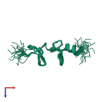PDB entry 2cur coloured by chain, ensemble of 20 models, top view.