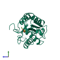 PDB entry 2cut coloured by chain, side view.