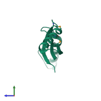 PDB entry 2cuw coloured by chain, side view.