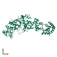 PDB entry 2cuz coloured by chain, front view.