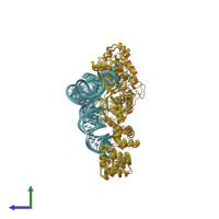 PDB entry 2cv0 coloured by chain, side view.