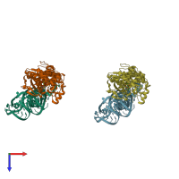 PDB entry 2cv2 coloured by chain, top view.