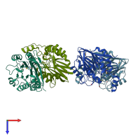 PDB entry 2cv9 coloured by chain, top view.