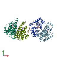 PDB entry 2cvd coloured by chain, front view.