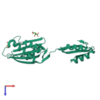 PDB entry 2cve coloured by chain, top view.