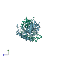 PDB entry 2cvh coloured by chain, side view.