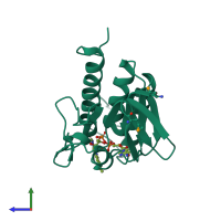 PDB entry 2cvj coloured by chain, side view.