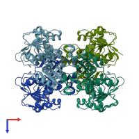 PDB entry 2cvo coloured by chain, top view.