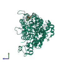 PDB entry 2cvt coloured by chain, side view.