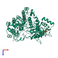 PDB entry 2cvt coloured by chain, top view.