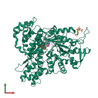 PDB entry 2cvw coloured by chain, front view.