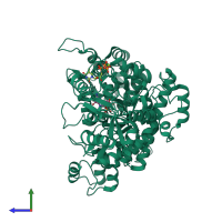 PDB entry 2cvw coloured by chain, side view.