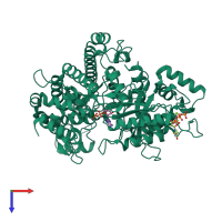 PDB entry 2cvw coloured by chain, top view.