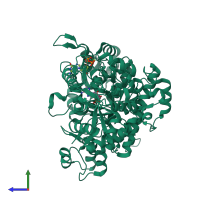 PDB entry 2cvx coloured by chain, side view.