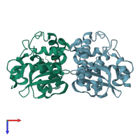 PDB entry 2cw2 coloured by chain, top view.