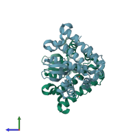 PDB entry 2cw3 coloured by chain, side view.