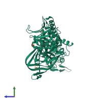 PDB entry 2cw7 coloured by chain, side view.