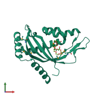 PDB entry 2cw9 coloured by chain, front view.