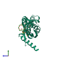 PDB entry 2cw9 coloured by chain, side view.