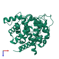 PDB entry 2cwc coloured by chain, top view.