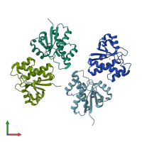PDB entry 2cwd coloured by chain, front view.
