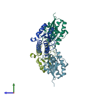 PDB entry 2cwd coloured by chain, side view.