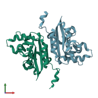 PDB entry 2cwk coloured by chain, front view.