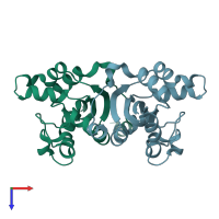 PDB entry 2cwk coloured by chain, top view.