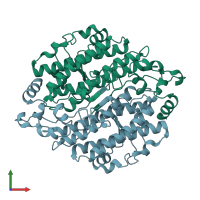 PDB entry 2cwl coloured by chain, front view.