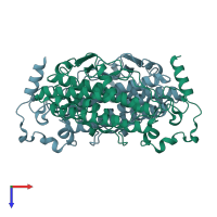 PDB entry 2cwl coloured by chain, top view.