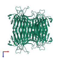 Homo tetrameric assembly 1 of PDB entry 2cwm coloured by chemically distinct molecules, top view.