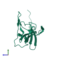 PDB entry 2cwp coloured by chain, side view.