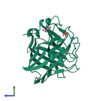 PDB entry 2cws coloured by chain, side view.