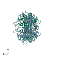 PDB entry 2cwt coloured by chain, side view.