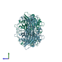 PDB entry 2cwv coloured by chain, side view.