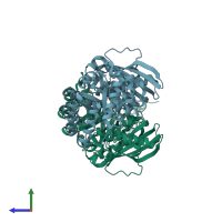 PDB entry 2cwx coloured by chain, side view.