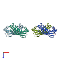 PDB entry 2cwz coloured by chain, top view.