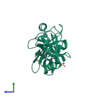 PDB entry 2cx0 coloured by chain, side view.
